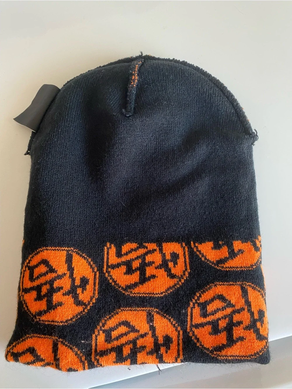 Black and Orange Graphic Knit Beanie Hat
